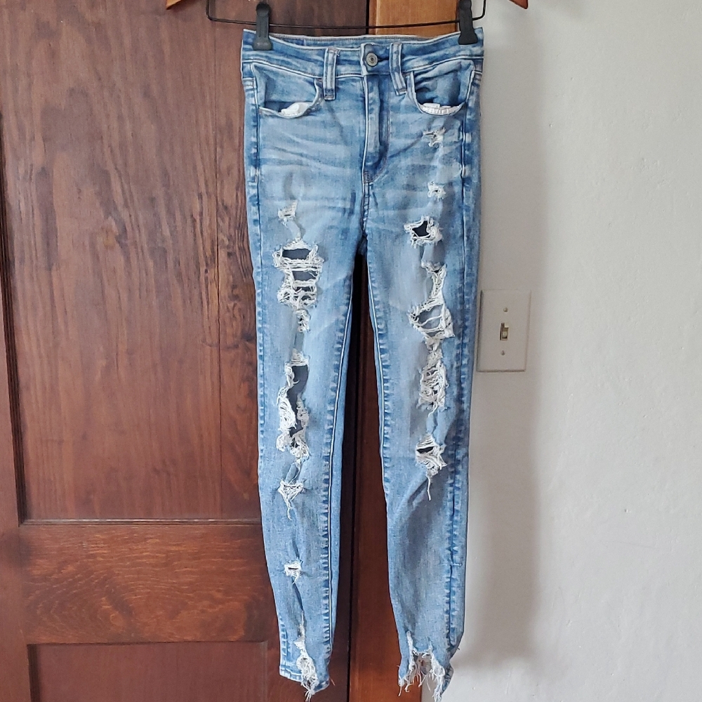 American Eagle Outfitters Blue Skinny Jeans Distressed